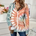 thumbnail image 2 of Trendy Jackets for Women Full Zip Up Hoodies with Pockets Long Sleeve Graphic Print Zipper Hooded Sweatshirts (L, Orange|Tie-dye), 2 of 6