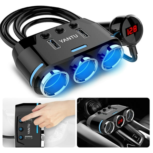 12V 3 Way Car Cigarette Lighter Socket Splitter Dual USB