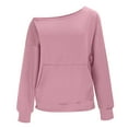 thumbnail image 5 of Craaazy Slanted Shoulder Sweatshirt for Women Long Sleeved Pullover Off the Shoulder Solid Color Sweatshirt Women's Top With Pockets Gifts, 5 of 8