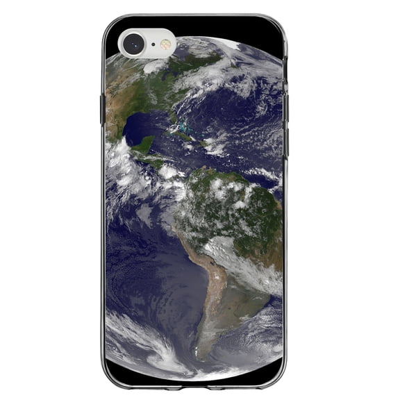 DistinctInk Clear Shockproof Hybrid Case for iPhone 7 8 SE (2020 Model) 4.7" Screen TPU Bumper Acrylic Back Tempered Glass Screen Protector - Earth Space Western Hemisphere