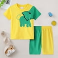 thumbnail image 2 of TOWED22 Baby Boy Outfits 2pcs Crewneck Short Sleeve T-Shirt Elastic Waist Drawstring Shorts Dinosaur Truck Print Summer Clothes(Green,6-7 Y), 2 of 8