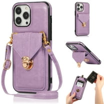 Allytech Crossbody Wallet Case for iPhone 13 Pro 6.1" 2021, PU Leather Handbag Purse Bracket Kickstand Card Pocket Adjustable Detachable Necklace Lanyard Buckle Protective Cover for Women Girls,Purple