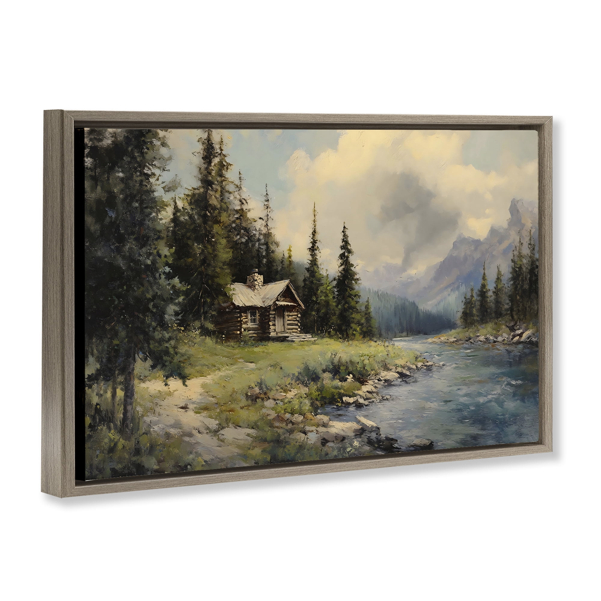 Stupell Industries Creek Cabin Riverside Retreat Brown Framed Floater Canvas Wall Art, design by Franklyn Gregory