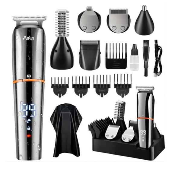 Rasuradora Electrica Afeitadora Kit 6 En 1 Barba Cabello Nariz Cuerpo Shaver Recargable Cortadora B-0713 Silver