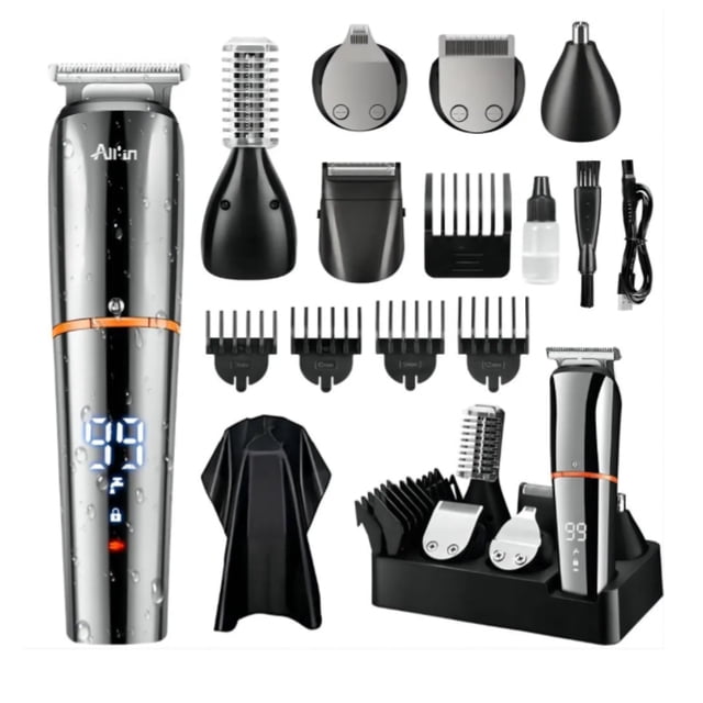 Rasuradora Electrica Afeitadora Kit 6 En 1 Barba Cabello Nariz Cuerpo Shaver Recargable Cortadora B-0713 Silver