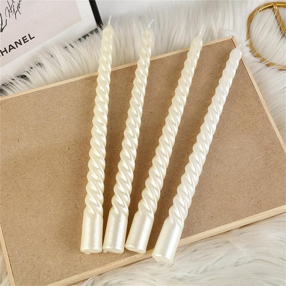 White Taper Candles, Metal Style Spiral Candles Set of 4, 10 inch Candlesticks for Home Decor,Wedding,Halloween, Christmas