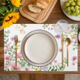 thumbnail image 4 of Pink Spring Floral Placemats Set of 4, Watercolor Botanical Wildflowers Placemats for Dining Table, Place Mats for Kitchen Tabletop, Waterproof Wipeable Dining Table Mats Set, 4 of 9