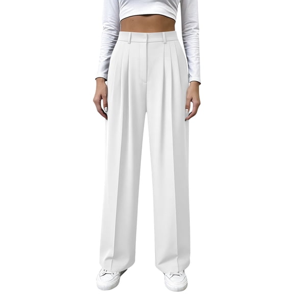 biudgviw Womens Dress Pants Business Casual Pleated Work Slacks Trendy High Waisted Flowy Palazzo Pants with Pockets
