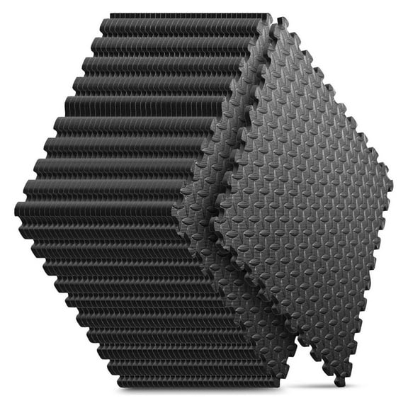 WSSYzyzf 32-Pack EVA Interlocking Foam Floor Tiles 128 SQ FT Black 24x24 Inch Shock Absorbent for Home Workout