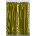 thumbnail image 4 of Rod Pocket Sheer Sari Curtains 80" W x 96" L matching tiebacks- Handcrafted Olive Green Indian Drapes Unlined for light & airy ambience Perfect for Living/Bedroom/Dining Room Sold in Pairs, 4 of 5