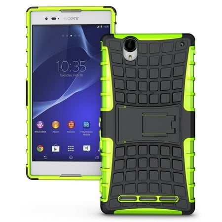 NAKEDCELLPHONE NEON LIME GREEN GRENADE GRIP RUGGED TPU SKIN HARD CASE COVER STAND FOR SONY XPERIA T2 ULTRA PHONE (D5303, D5306, D5316, D5322, Xperia, Experia,