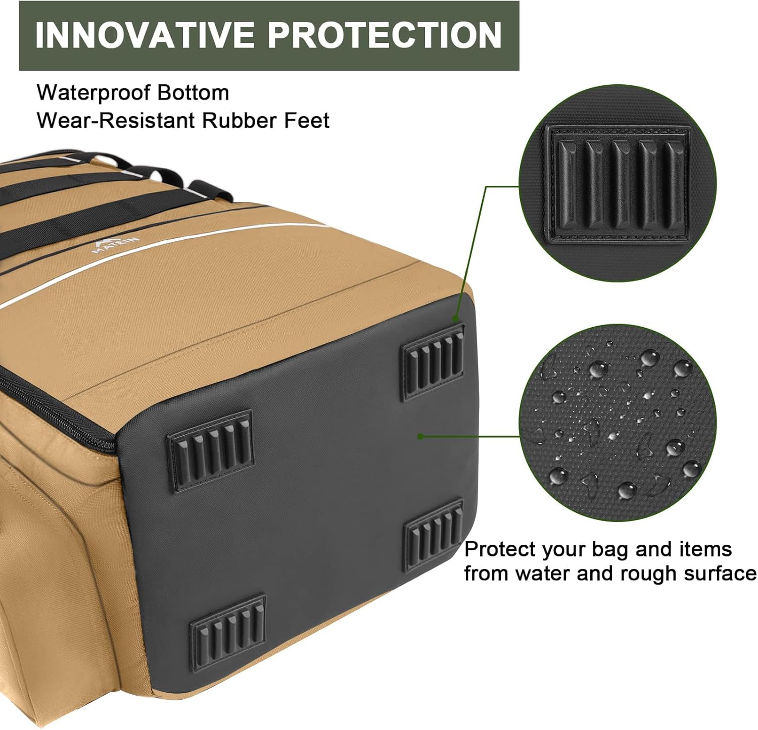 Matein Fishing Backpack Tackle Box – Water-Resistant Fishing Storage Bag with Rod Holder & Cooler, Gift for Men, Khaki