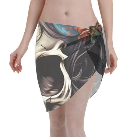 Disketp Bow Flower Skull Women Swimsuit Cover Up Short Chiffon Summer Beach Sarong Bikini Wrap Skirt Bathing Suit