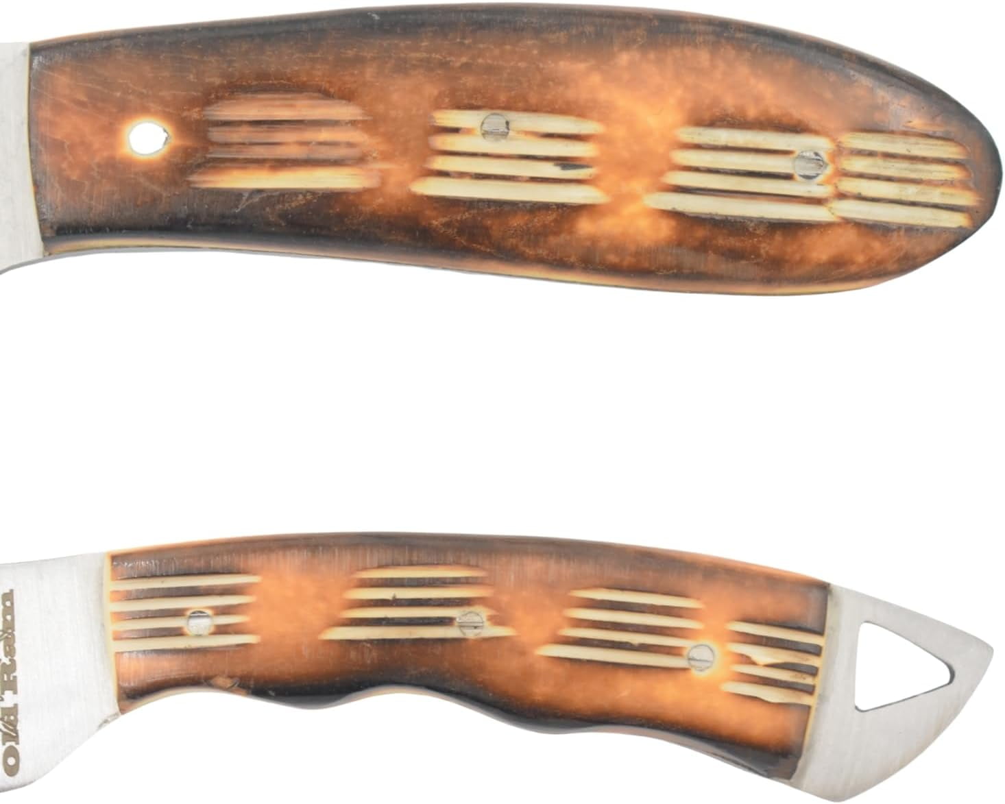 Old Ram Handmade 2-Piece Camping Hunting Skinner Knife Set, Pink Bone Handle, Stainless Steel Blades with Sheath