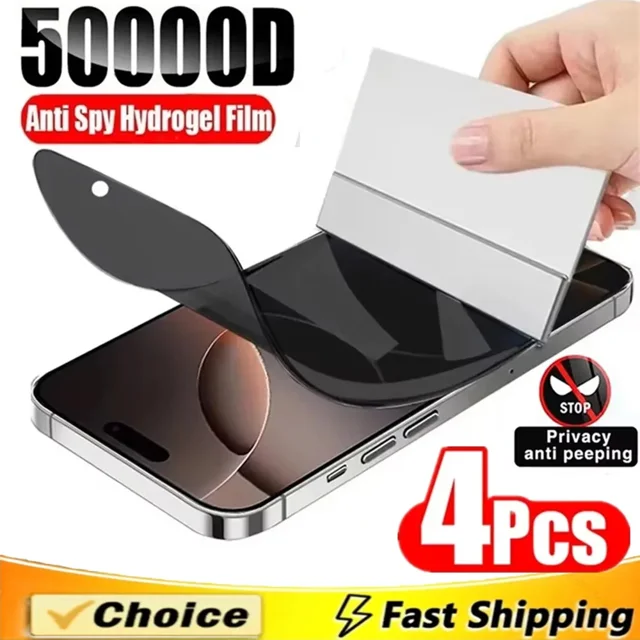4Pcs Anti-Spy Hydrogel Film for iPhone 13 12 11 14 15 16 Pro Max Mini 7 8 Plus Privacy Screen Protector for iPhone XS MAX X XR