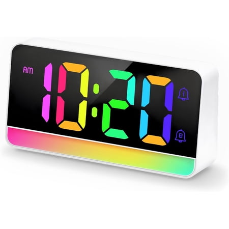 Large RGB Digital Alarm Clock with Dynamic Color Changing Mood Lights, Dual Alarms, Snooze, Adjustable Volume & Brightness, DST, USB Ports, Bedrooms Clocks for Heavy Sleepers, Adults, Teens