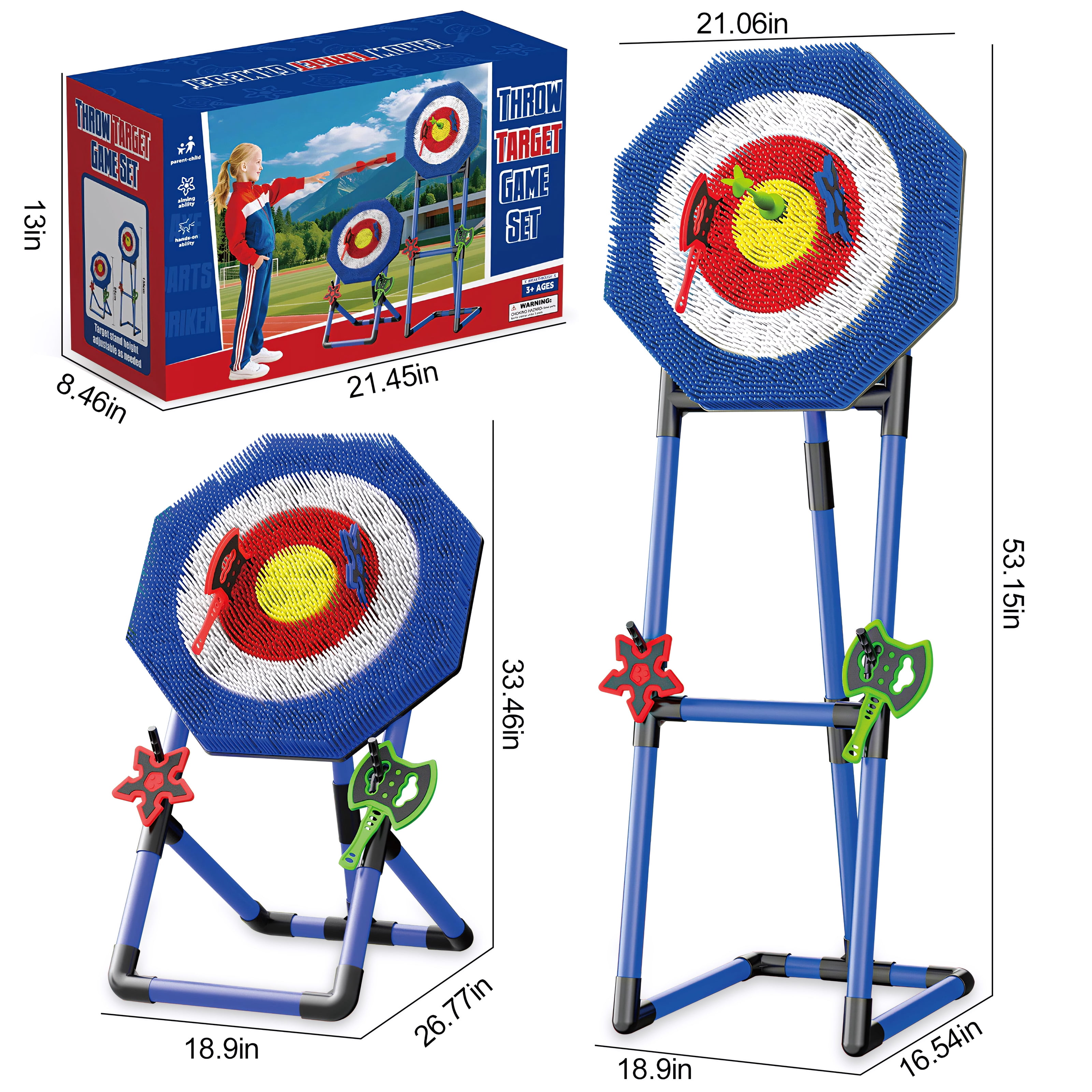 Plustopoy Axe Throwing Target Set with 3 Axes, 3 Star Darts and 2 Darts, Portable Backyard Games for Adults and Family, Indoor Outdoor Games
