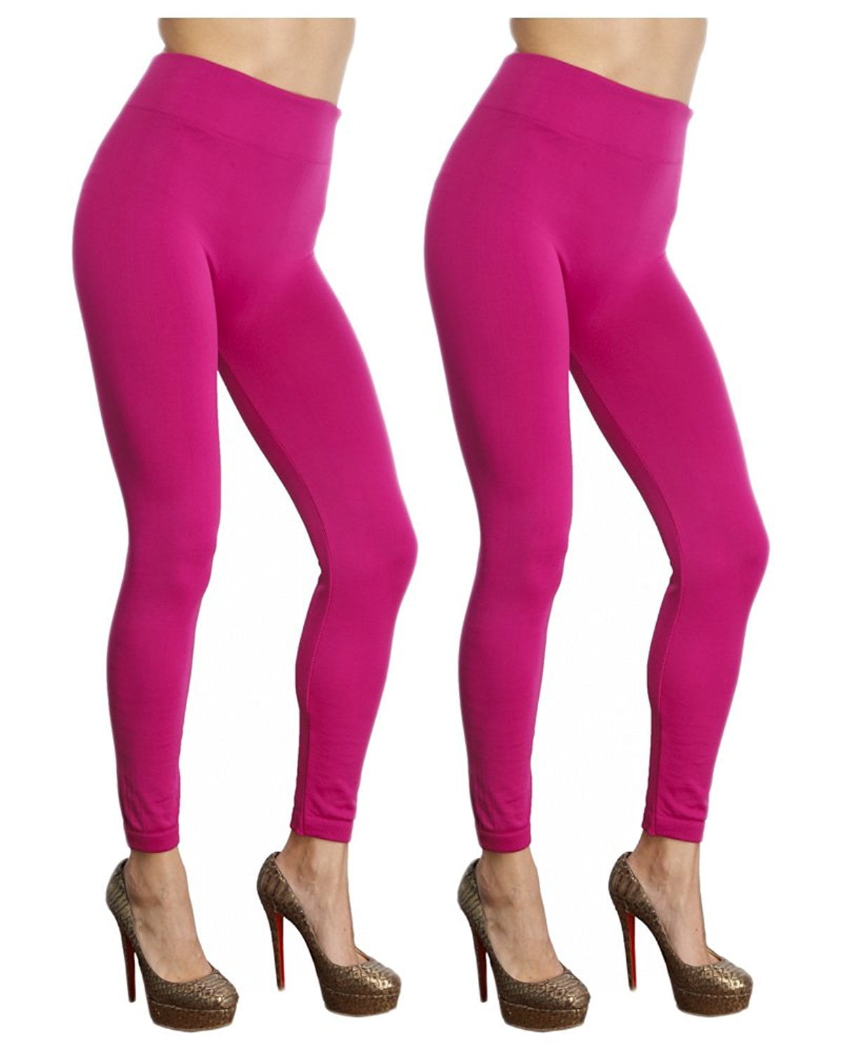 Women's 2-Pack Seamless Fleece Lined Leggings Fuchsia - Walmart.com
