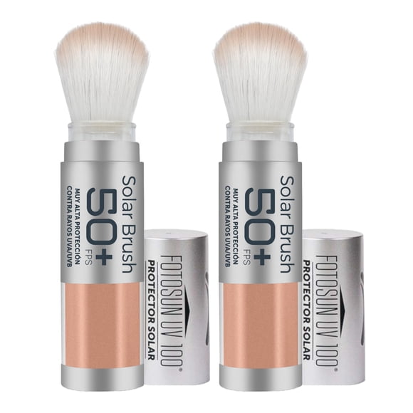 FOTOSUN UV 100 Solar Brush, Protector Solar Facial en Polvo FPS 50+ UVA/UVB, Con Brocha, Acabado Mate, Resistente al Agua, Uso Diario (2 Piezas)