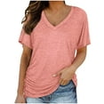 thumbnail image 1 of Vente Liquidation de Hauts pour Femmes! Hauts Dolman à Manches Courtes et Col en V pour Femmes avec Fronces Latérales, Chemises Coupe Ample, 1 of 8