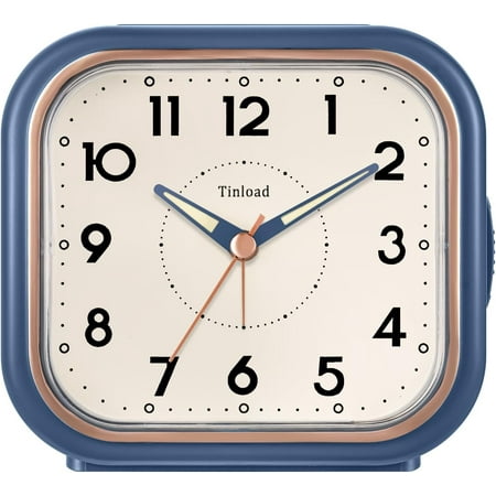 4.5 Vintage Retro Analog Alarm Clock, Super Silent Non Ticking Clock with Manual Light, Snooze, Battery Operated, Simply Design, for Living Room, Bedroom, Bedside, Desk(Blue)