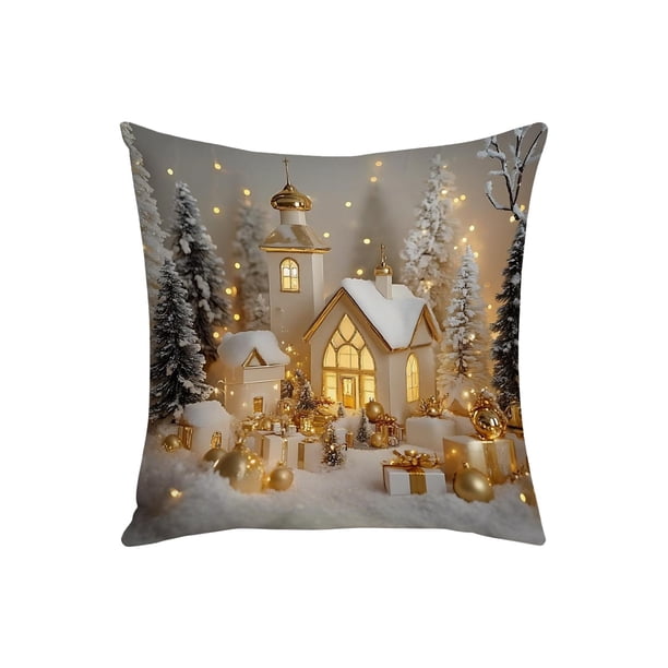 Decoraciones de Árbol de Navidad Conjunto de Cojines de Navidad Árbol de Navidad Renos Decoración de Muñeco de Nieve Sofá Atmósfera Decoración de Lino Funda de Almohada Cubiertas de Almohada de Navida