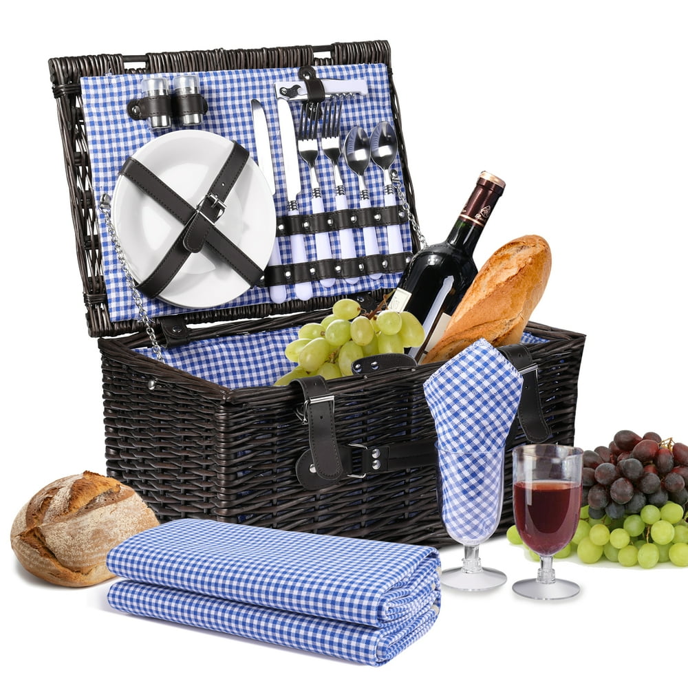 Picnic Basket Set for 2 Person / Rectangular Tote Hamper Kit