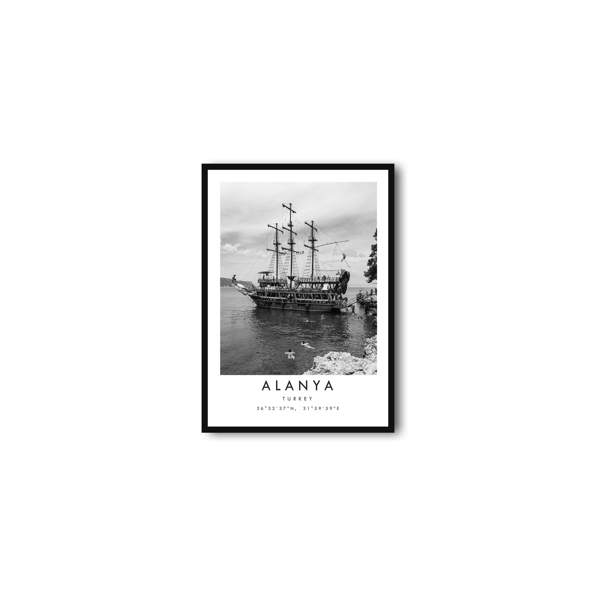 Alanya Travel Turkey Wall Art Minimalist Black And White Home Decor Coastal Home Decor Office Wall Art