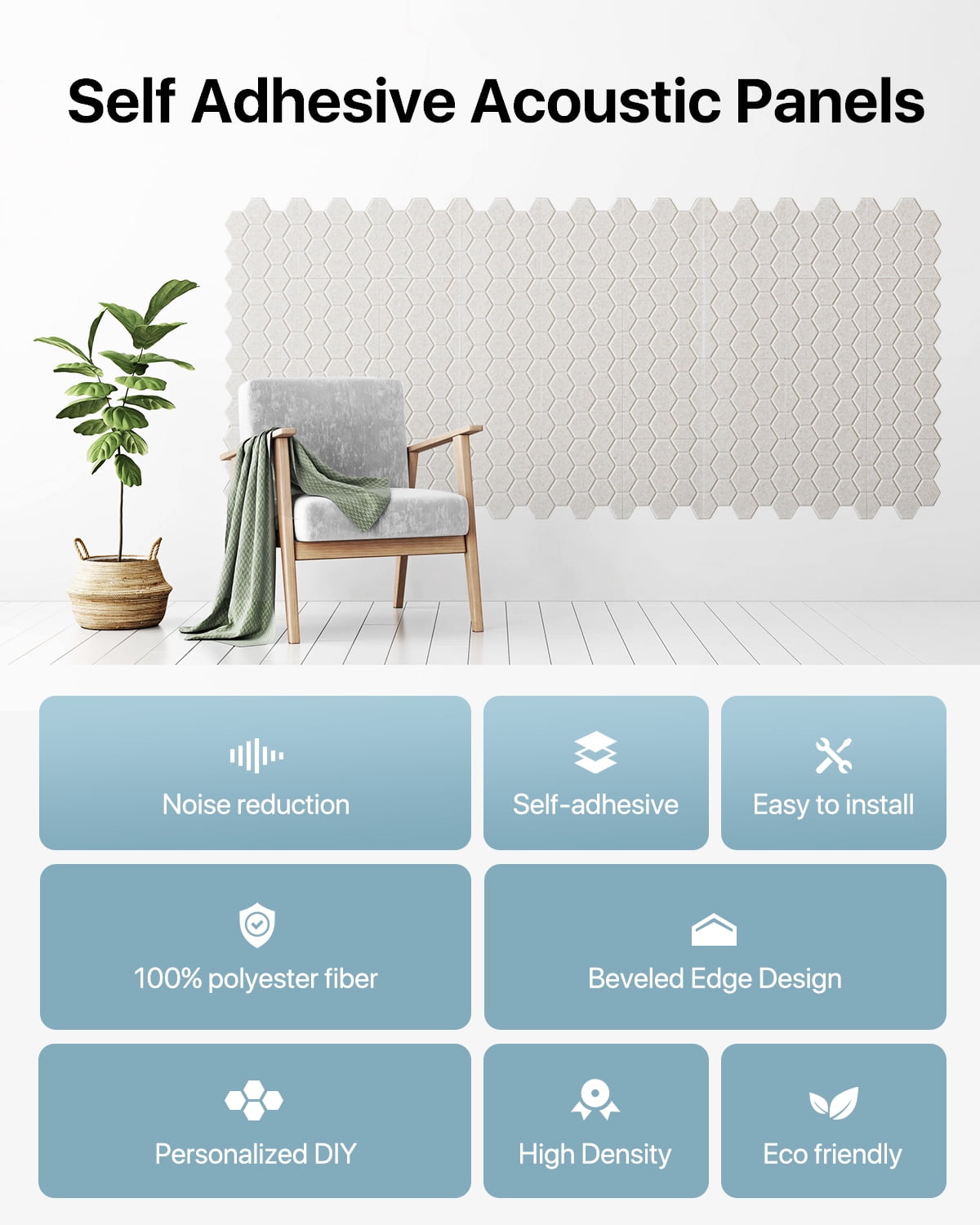 Soundsbay Sound Proofing Panels Self-Adhesive, 12 Pack Honeycomb Acoustic Wall Panels for Door, Ceiling, 12" X 12" X 0.4"