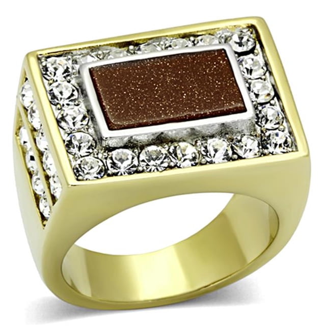 Men Two-Tone IP Gold Stainless Steel Ring with Synthetic in Topaz - Size 9