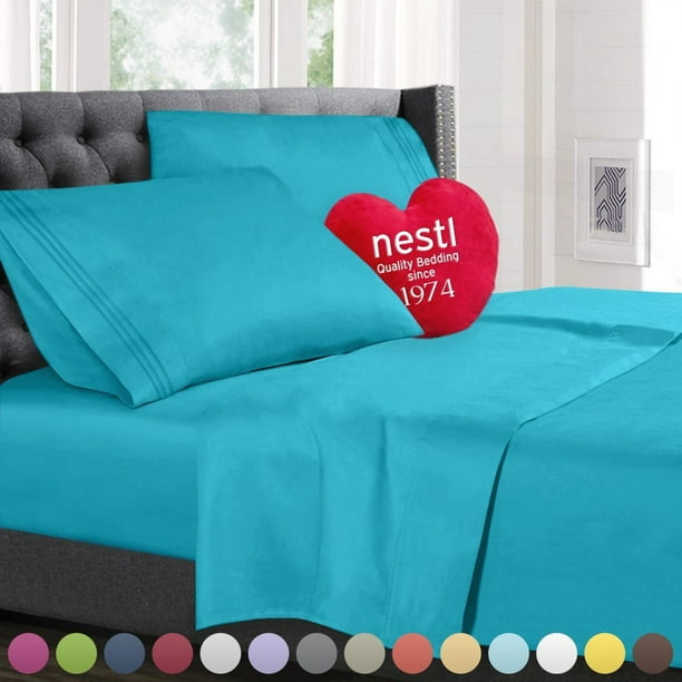 Bed Sheet Bedding Set Cal King Size Beach Blue Teal 100 Soft Brushed Microfiber Fabric With Deep Pocket Fitted 1800 Luxury Collection By Nestl Usa Com Bed Sheet Bedding Set Cal King Size, Teal King Size Bed Sheets