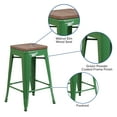thumbnail image 4 of Merrick Lane 24" High Backless Green Metal Counter Height Dining Stool with Wooden Seat for Indoor Use, 4 of 12