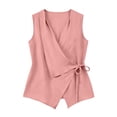 thumbnail image 6 of Nestiefly Womens Linen Wrap Tank Top V Neck Waist Side Tie Shirt Sleeveless Cotton Summer Blouses Asymmetrical Vest Tops Pink XL, 6 of 6