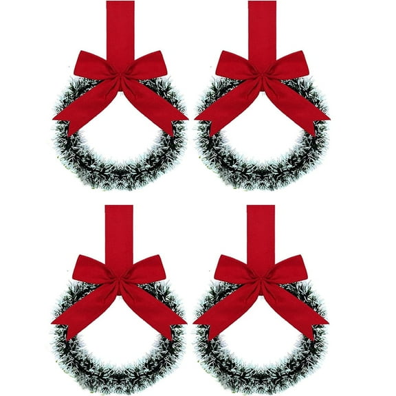 Dalrosia 4PCS Christmas Kitchen Cabinet Wreaths with Plaid Bow Ribbon Hanging Cabinet Doors Wreaths Decorative for Kitchen Window Outdoor Indoor Holiday Decor