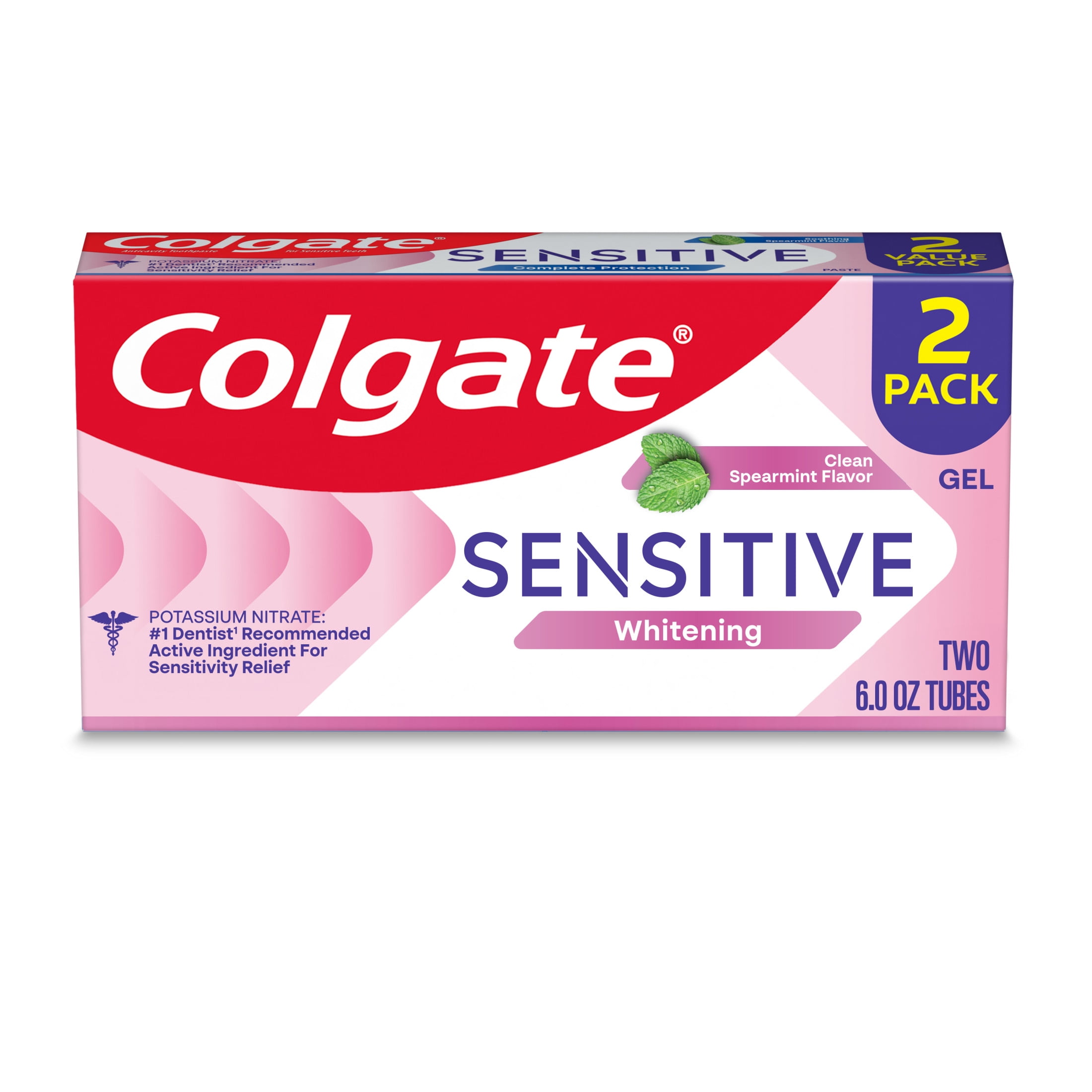 (12 pack) Colgate Sensitive Whitening Toothpaste Gel for Sensitive Teeth, Spearmint, 2 Pack, 6 oz