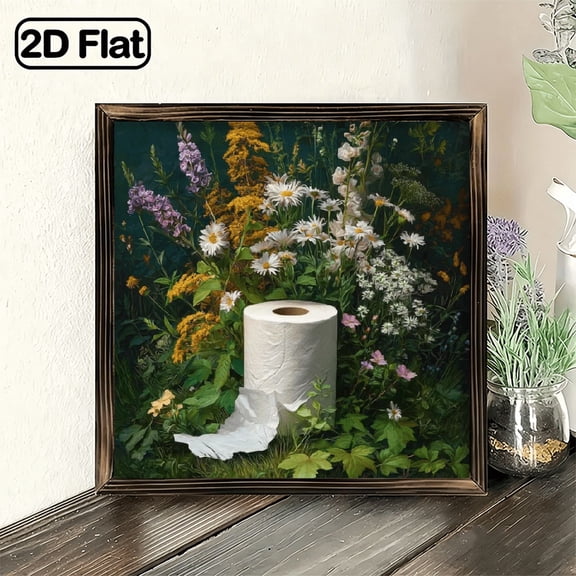 1Pc Wood Frame Sign, Botanical Bathroom Wall Art, Funny Bathroom Wall Art, Rolls Paper Wall Art Paintings Ideal Gift For Living Room Bedroom Corridor Wall Decor, Ready to Hang 8x8inch