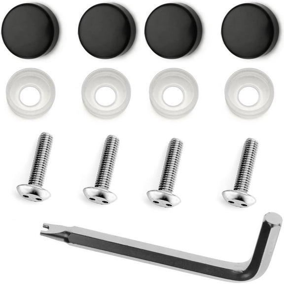 LFPartS Stainless Steel Rust Resistant License Plate Frame Security Anti-Theft Screws Fasteners (M5x20mm Machine Type, Black Caps)