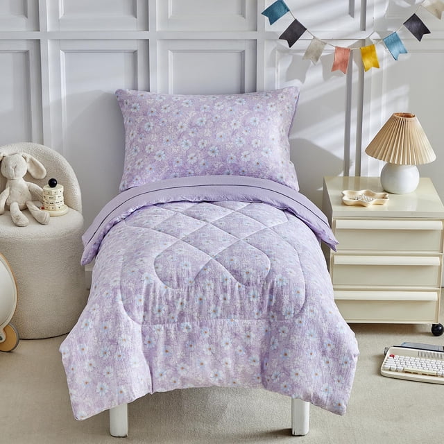Juego de Ropa de Cama para Niña JHXHMX Floral con Edredón Morado