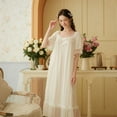 thumbnail image 2 of Defitshape Women's Short Sleeve Victorian Nightgown Cute Princess Vintage Pajama Dress Summer Soft Mesh Overlay Lace Frilly Hem Billowy Ruffle Long Sleep Shirt White Large, 2 of 4