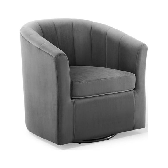 Modway Prospect Performance Velvet Swivel Armchair in Charcoal