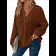 thumbnail image 1 of Sudadera con Capucha de Larga de Punto Gofre para Mujer, con Cordón, Botones, Cuello en V, Informal, con Capucha. Color Caramelo L, 1 of 9
