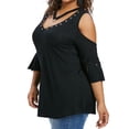 thumbnail image 3 of WISEFIN Womens Casual V-Neck Cold Shoulder Short Sleeve Pure Color Pullover Blouse Plus Size, 3 of 3
