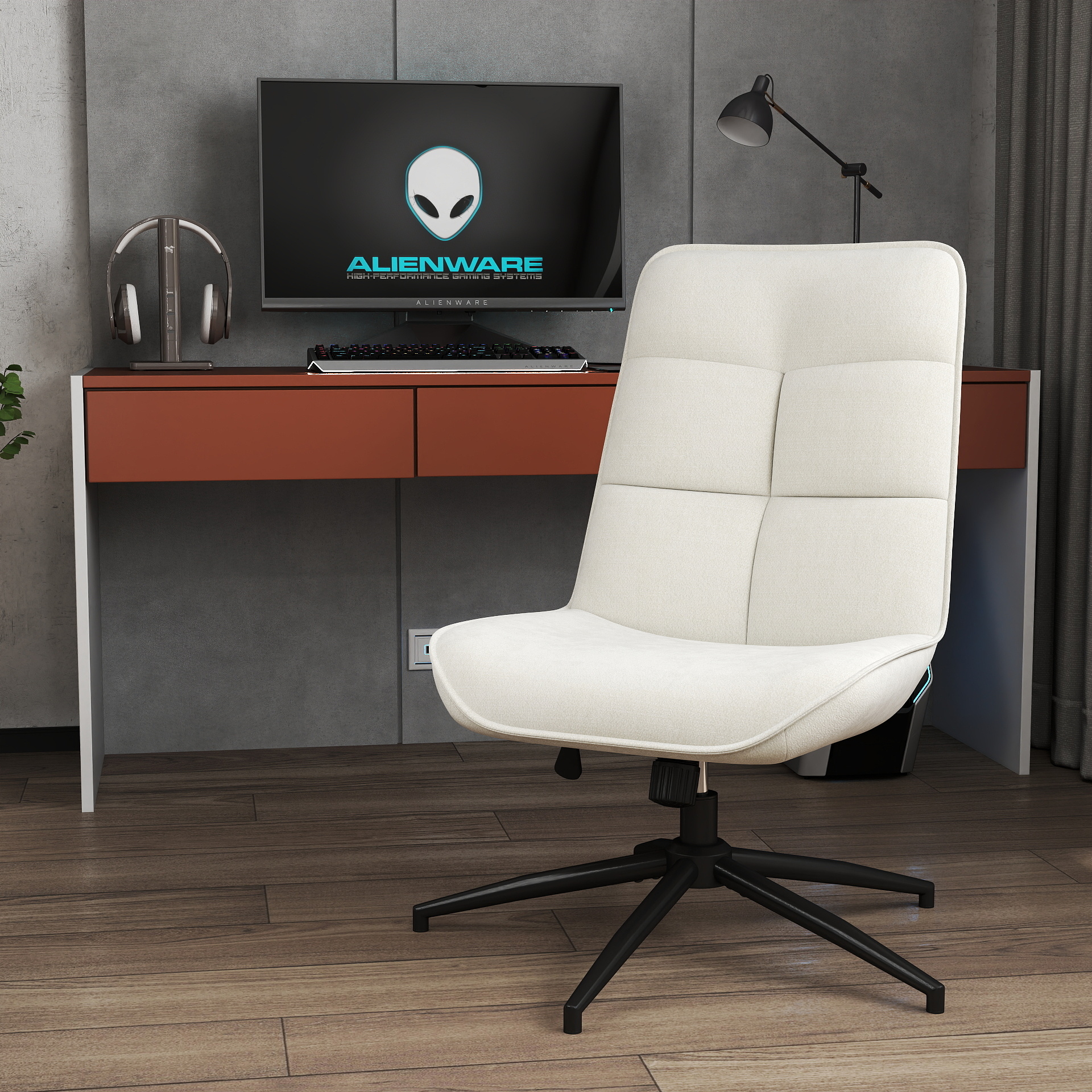 Homy Casa Gaming Chair, Ergonomic Office Chair with Swivel, Adjustable Height and Tilting, Beige