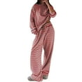 thumbnail image 2 of Delayuji Womens Pajamas Sets Striped 2 Piece Outfits Loungewear Long Sleeve Top and Wide Leg Pant Set Fall Winter Clothing, 2 of 6