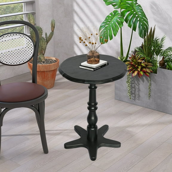Lisonu Vintage Round End Table, 15.75" Wooden Pedestal Accent Table, Classic Black Side Table for Living Room, Bedroom, or Entryway