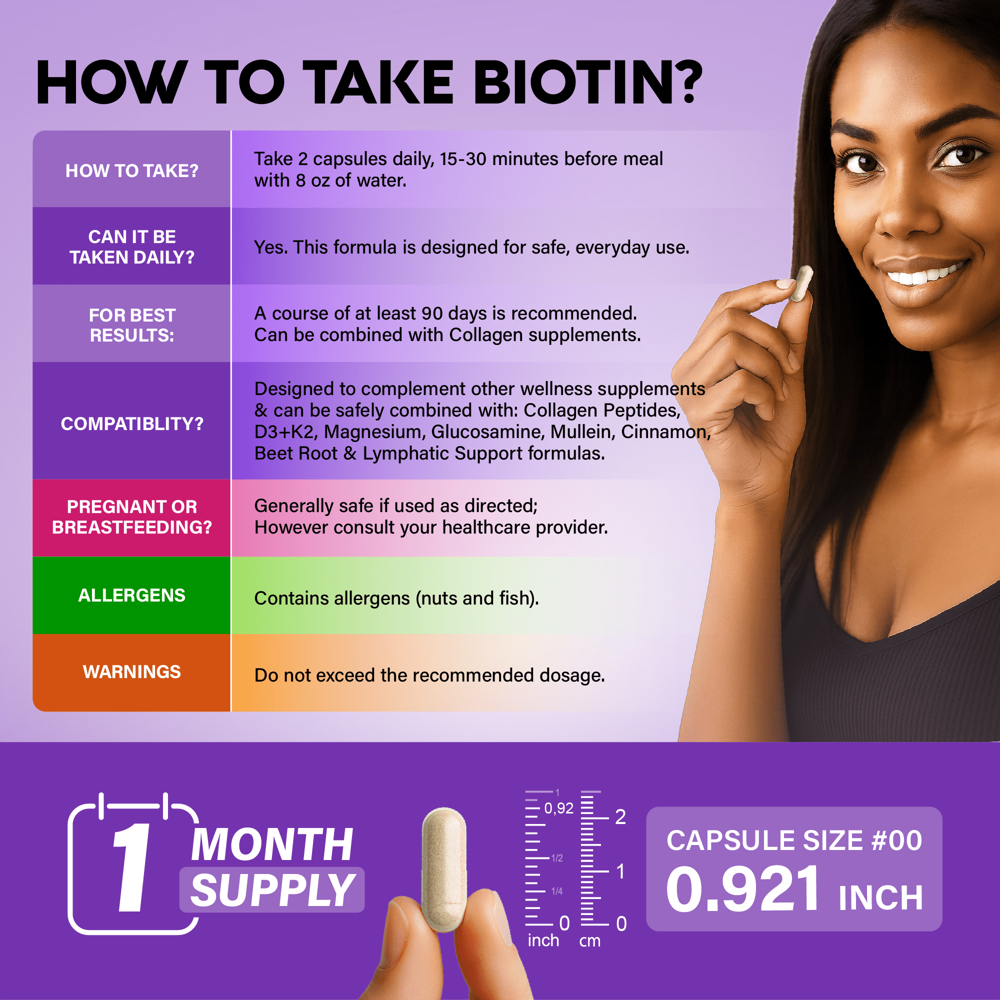 Biotin | Collagen | Keratin - Clinically Tested Supplement - Hair Growth Support, Skin & Nails - 25000 mcg Vitamins B2, B3, B6 & B7 + B1 & Hyaluronic Acid - Made in USA - Women & Men | 60 Capsules