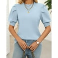 thumbnail image 2 of Cogild Puff Sleeves Sweaters for Womens Short Sleeve Crew Neck Oversized Sweaters Tops Solid Color, 2 of 7
