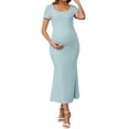 thumbnail image 2 of INSPIRE CHIC Womens Maternity Dress Fishtail Hem Bodycon Fitted Ribbed Maxi Dresses Before During After Pregnant Blue L, 2 of 6