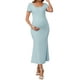 thumbnail image 2 of Vestido de maternidad INSPIRE CHIC para mujer, con dobladillo de cola de pez, ajustado y de canalé, vestido maxi para antes, durante y después del embarazo, azul, XXL, 2 of 6