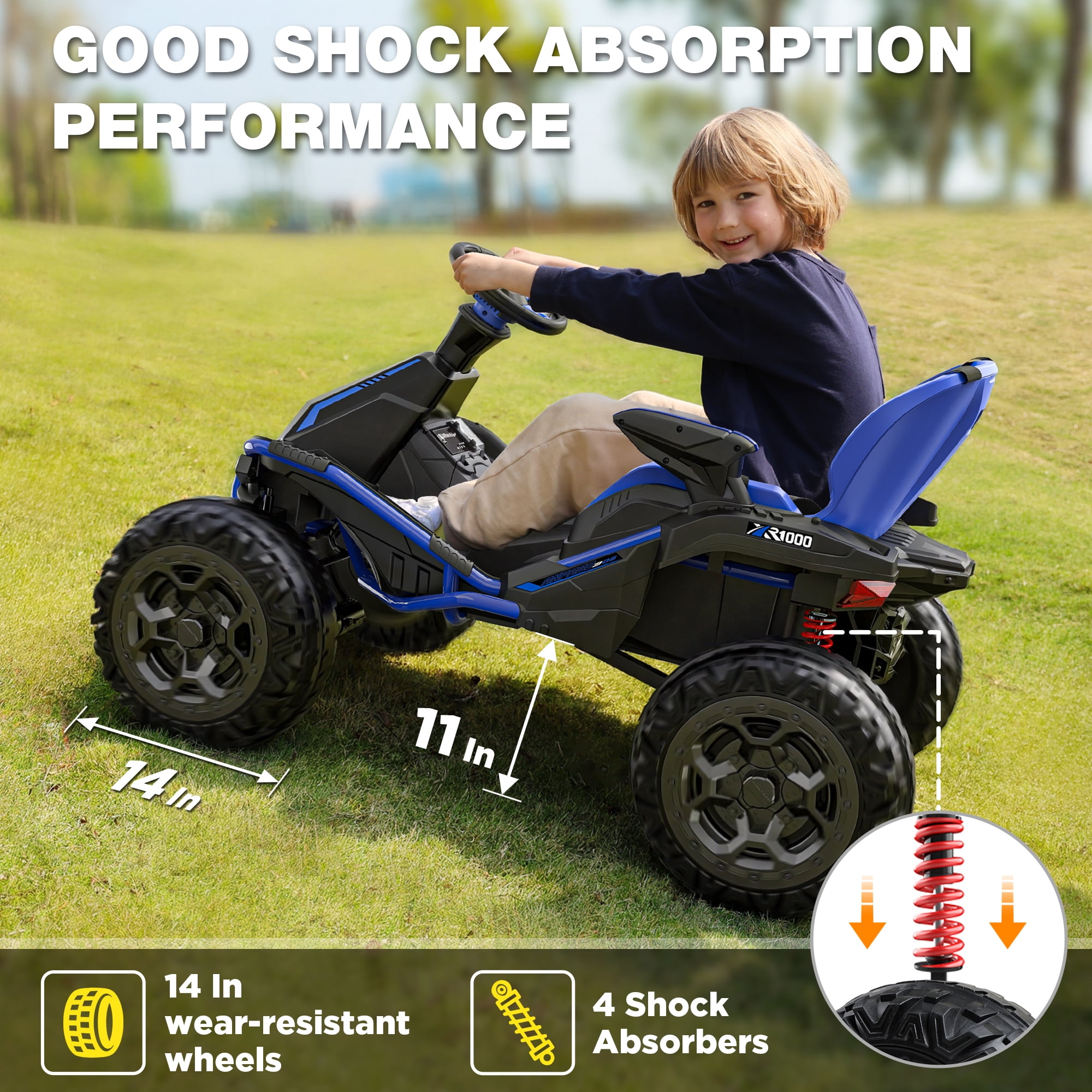 East doll 24V Big Kids Ride on Toys, Electric Power Ride on Car for Kids Age 3-8Y, 4 Wheeler, 4WD 800W Motors ATV for Kids, 5MPH, Parent Remote, Music, Blue